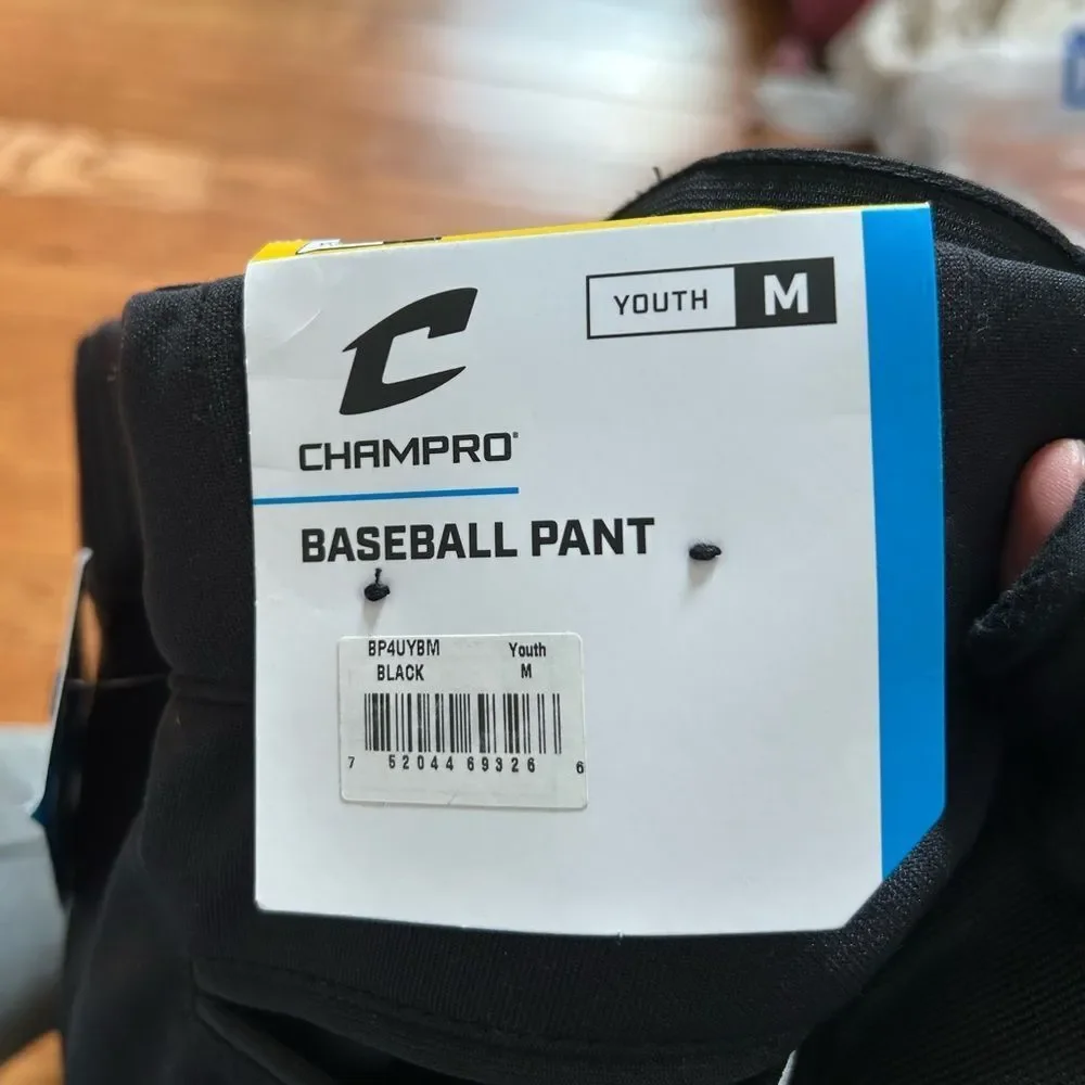 Boys Champro MVP Open Bottom Black Baseball Pants NWT
